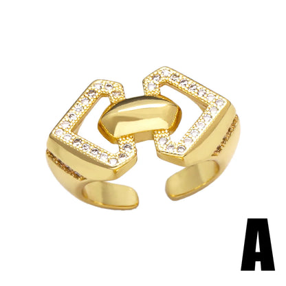 Wholesale Elegant Simple Style Geometric Copper Plating Inlay 18K Gold Plated Zircon Rings