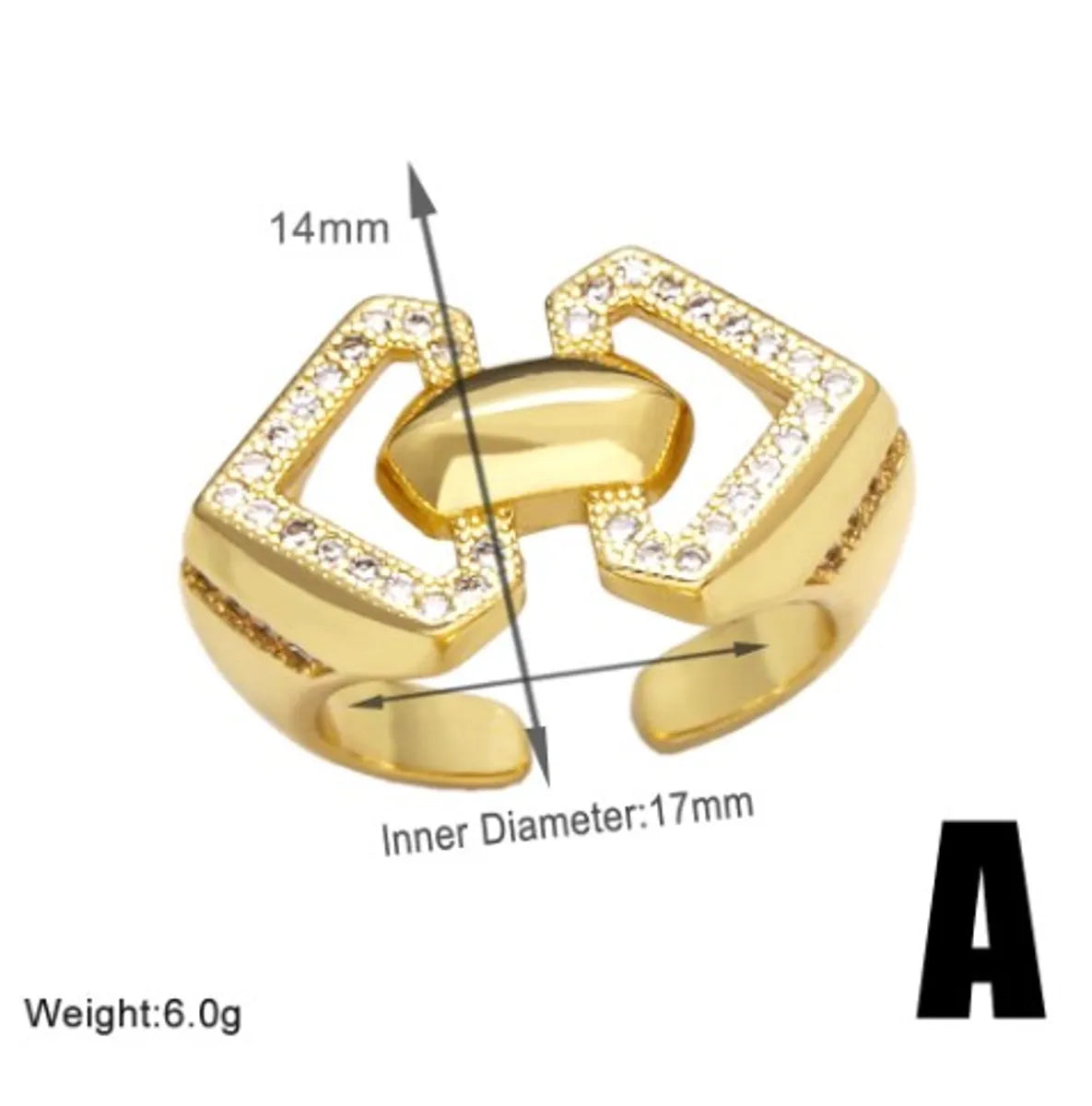 Wholesale Elegant Simple Style Geometric Copper Plating Inlay 18K Gold Plated Zircon Rings