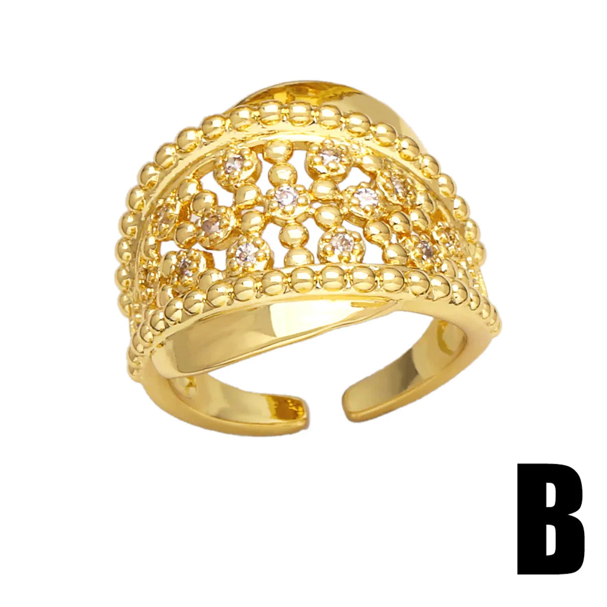 Wholesale Elegant Simple Style Geometric Copper Plating Inlay 18K Gold Plated Zircon Rings