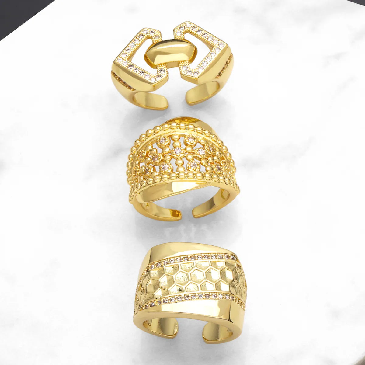 Wholesale Elegant Simple Style Geometric Copper Plating Inlay 18K Gold Plated Zircon Rings