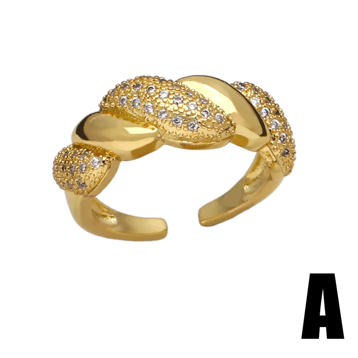 Wholesale Elegant Simple Style Geometric Copper Plating Inlay 18K Gold Plated Zircon Rings