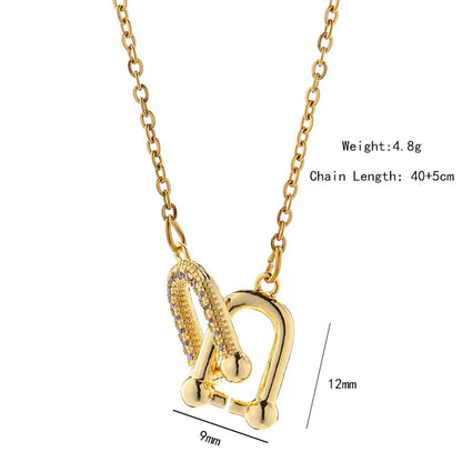 Wholesale Elegant Simple Style Horseshoe 304 Stainless Steel Copper Plating Inlay 18K Gold Plated K Gold Plated Zircon Pendant Necklace