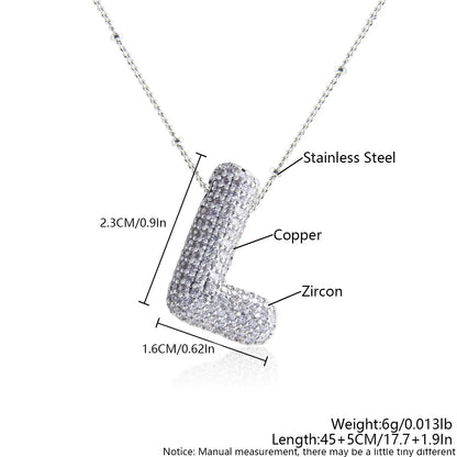 Wholesale Elegant Simple Style Letter 304 Stainless Steel Copper Plating Inlay White Gold Plated Zircon Pendant Necklace