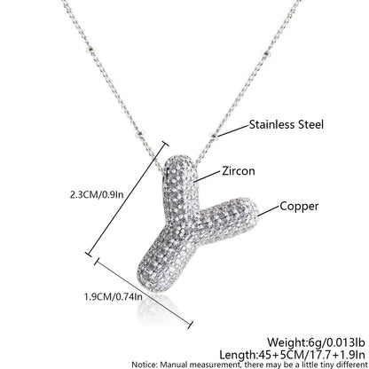 Wholesale Elegant Simple Style Letter 304 Stainless Steel Copper Plating Inlay White Gold Plated Zircon Pendant Necklace