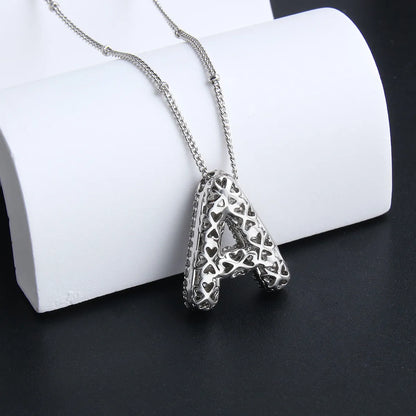 Wholesale Elegant Simple Style Letter 304 Stainless Steel Copper Plating Inlay White Gold Plated Zircon Pendant Necklace