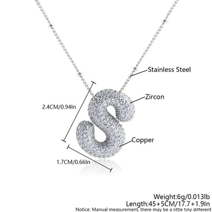 Wholesale Elegant Simple Style Letter 304 Stainless Steel Copper Plating Inlay White Gold Plated Zircon Pendant Necklace