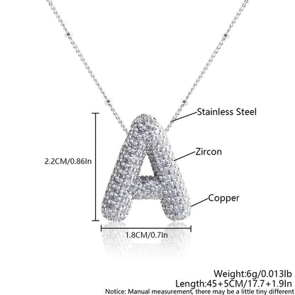 Wholesale Elegant Simple Style Letter 304 Stainless Steel Copper Plating Inlay White Gold Plated Zircon Pendant Necklace