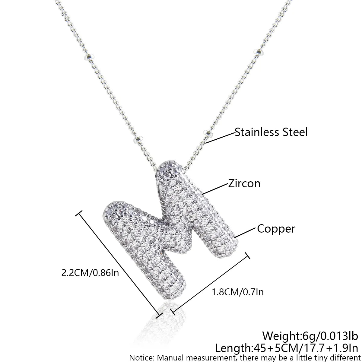 Wholesale Elegant Simple Style Letter 304 Stainless Steel Copper Plating Inlay White Gold Plated Zircon Pendant Necklace