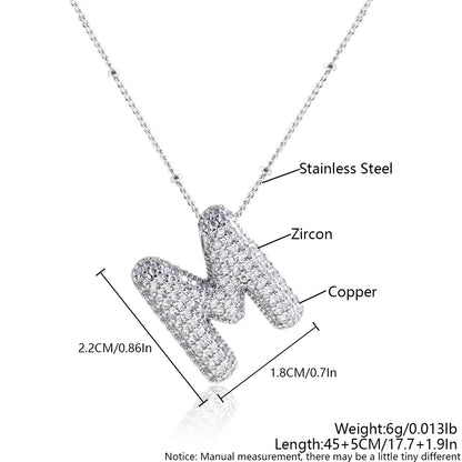 Wholesale Elegant Simple Style Letter 304 Stainless Steel Copper Plating Inlay White Gold Plated Zircon Pendant Necklace