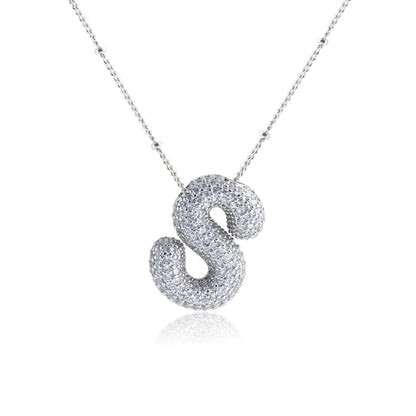 Wholesale Elegant Simple Style Letter 304 Stainless Steel Copper Plating Inlay White Gold Plated Zircon Pendant Necklace