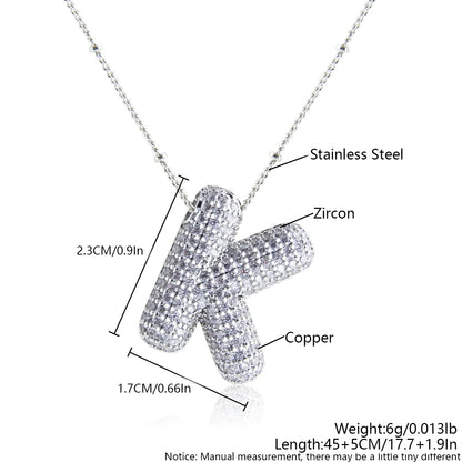 Wholesale Elegant Simple Style Letter 304 Stainless Steel Copper Plating Inlay White Gold Plated Zircon Pendant Necklace