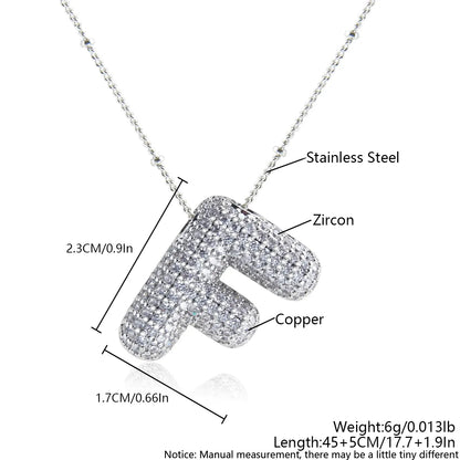 Wholesale Elegant Simple Style Letter 304 Stainless Steel Copper Plating Inlay White Gold Plated Zircon Pendant Necklace