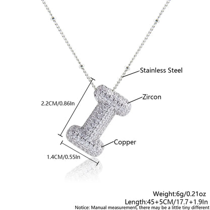 Wholesale Elegant Simple Style Letter 304 Stainless Steel Copper Plating Inlay White Gold Plated Zircon Pendant Necklace