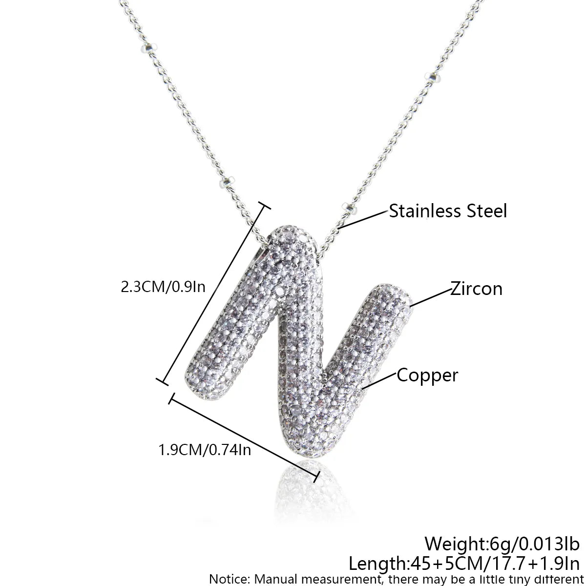 Wholesale Elegant Simple Style Letter 304 Stainless Steel Copper Plating Inlay White Gold Plated Zircon Pendant Necklace