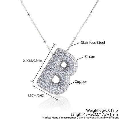 Wholesale Elegant Simple Style Letter 304 Stainless Steel Copper Plating Inlay White Gold Plated Zircon Pendant Necklace