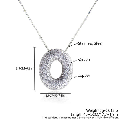 Wholesale Elegant Simple Style Letter 304 Stainless Steel Copper Plating Inlay White Gold Plated Zircon Pendant Necklace