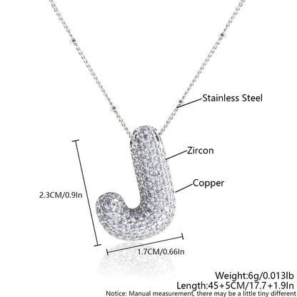 Wholesale Elegant Simple Style Letter 304 Stainless Steel Copper Plating Inlay White Gold Plated Zircon Pendant Necklace