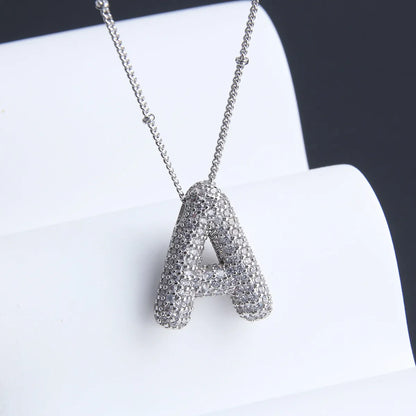 Wholesale Elegant Simple Style Letter 304 Stainless Steel Copper Plating Inlay White Gold Plated Zircon Pendant Necklace