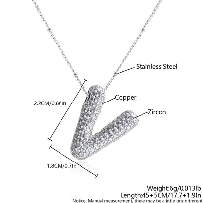 Wholesale Elegant Simple Style Letter 304 Stainless Steel Copper Plating Inlay White Gold Plated Zircon Pendant Necklace