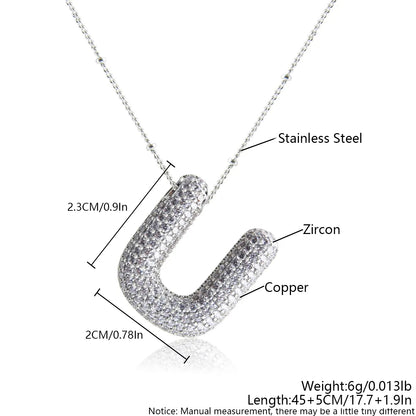 Wholesale Elegant Simple Style Letter 304 Stainless Steel Copper Plating Inlay White Gold Plated Zircon Pendant Necklace