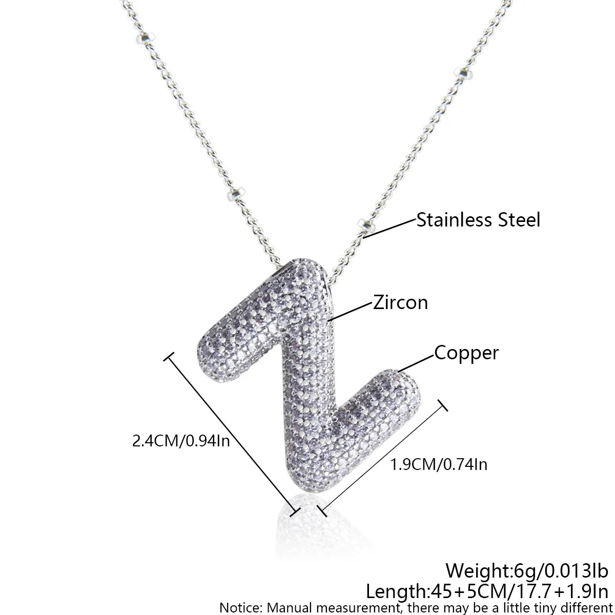 Wholesale Elegant Simple Style Letter 304 Stainless Steel Copper Plating Inlay White Gold Plated Zircon Pendant Necklace