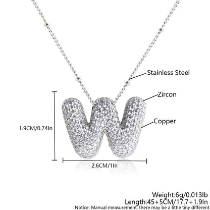 Wholesale Elegant Simple Style Letter 304 Stainless Steel Copper Plating Inlay White Gold Plated Zircon Pendant Necklace