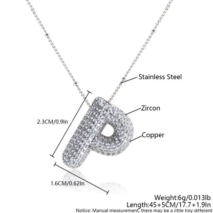 Wholesale Elegant Simple Style Letter 304 Stainless Steel Copper Plating Inlay White Gold Plated Zircon Pendant Necklace