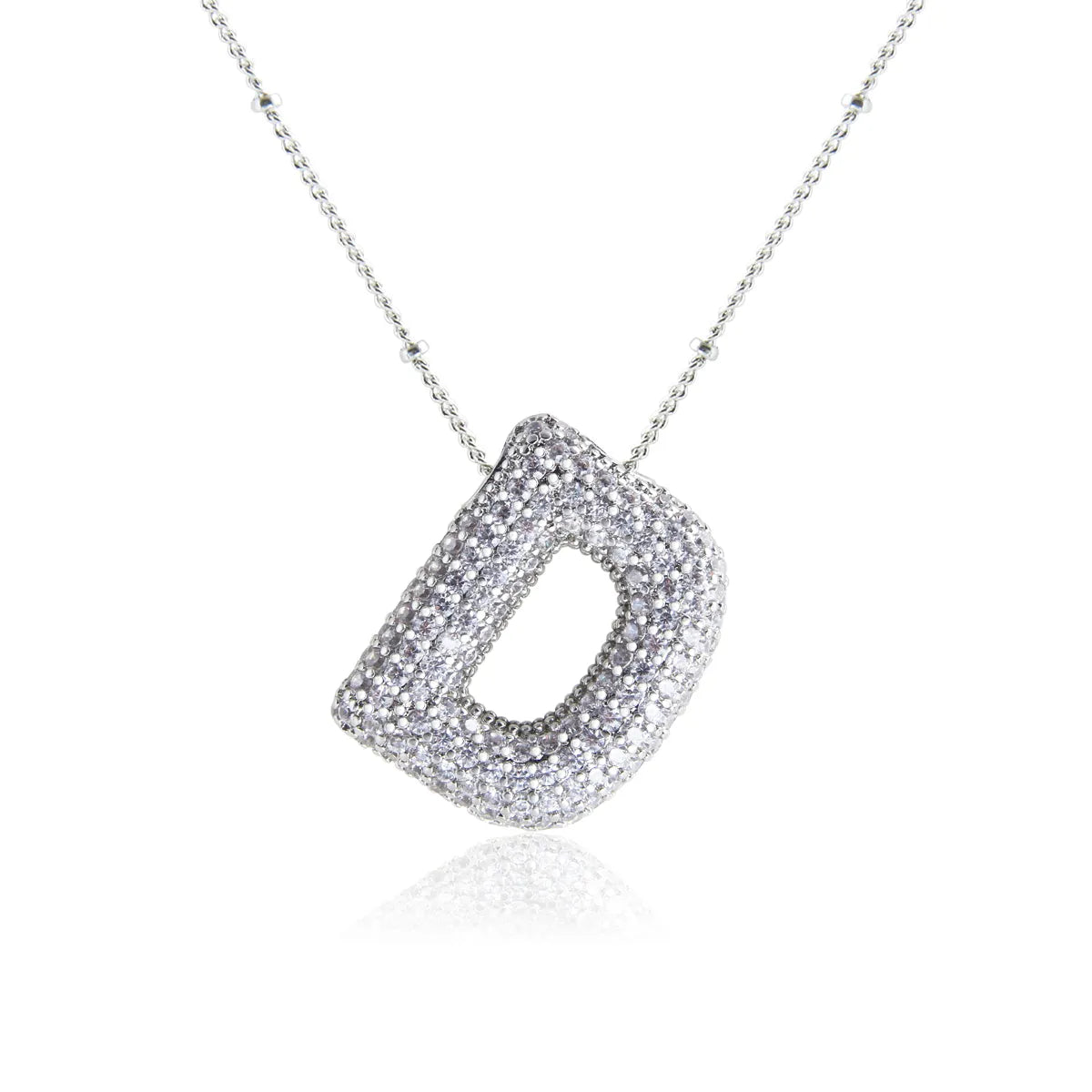 Wholesale Elegant Simple Style Letter 304 Stainless Steel Copper Plating Inlay White Gold Plated Zircon Pendant Necklace