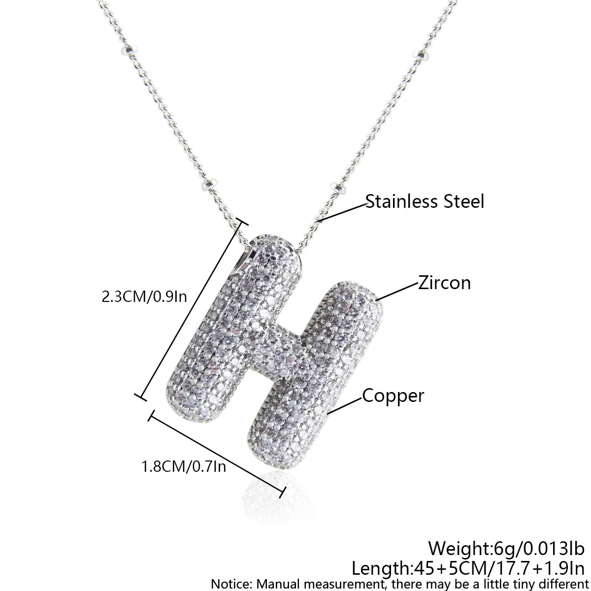 Wholesale Elegant Simple Style Letter 304 Stainless Steel Copper Plating Inlay White Gold Plated Zircon Pendant Necklace