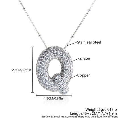 Wholesale Elegant Simple Style Letter 304 Stainless Steel Copper Plating Inlay White Gold Plated Zircon Pendant Necklace