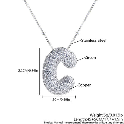 Wholesale Elegant Simple Style Letter 304 Stainless Steel Copper Plating Inlay White Gold Plated Zircon Pendant Necklace