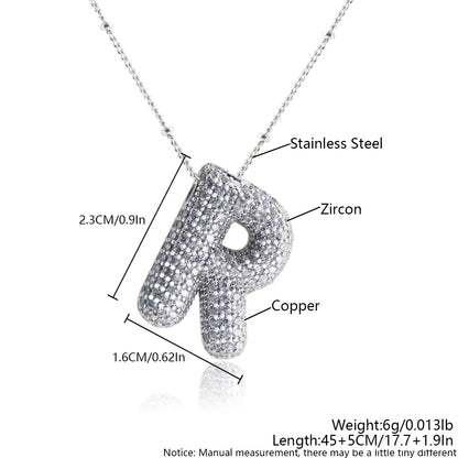 Wholesale Elegant Simple Style Letter 304 Stainless Steel Copper Plating Inlay White Gold Plated Zircon Pendant Necklace