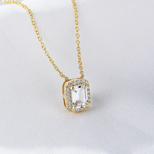 Wholesale Elegant Square Sterling Silver Inlay Zircon Pendant Necklace