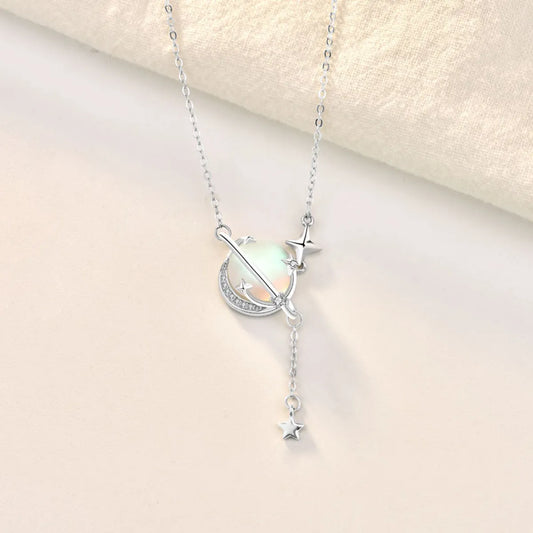 Wholesale Elegant Star Planet Sterling Silver Inlay Moonstone Necklace