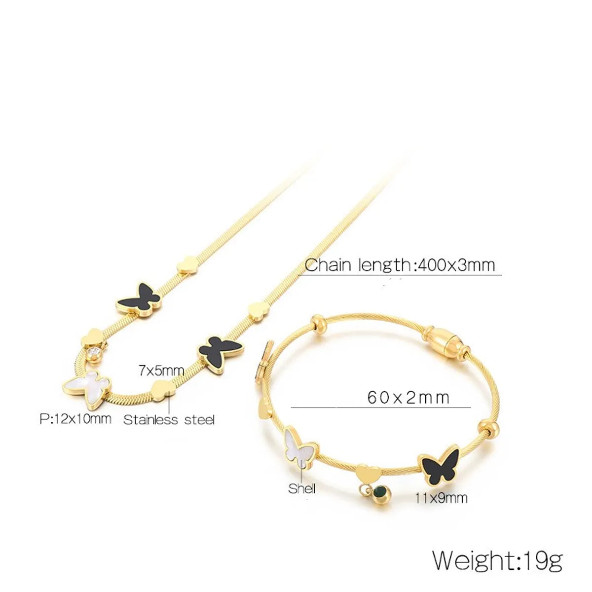 Wholesale Elegant Streetwear Butterfly Stainless Steel Titanium Steel Epoxy Bracelets Necklace