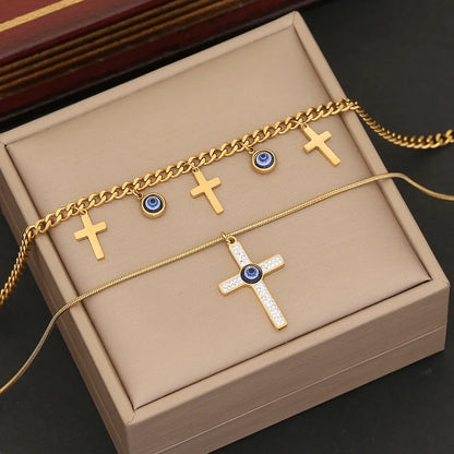 Wholesale Elegant Streetwear Cross Eye Stainless Steel Plating Bracelets Earrings Necklace