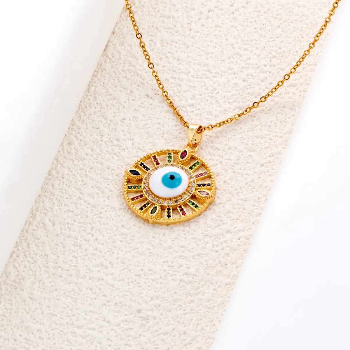 Wholesale Elegant Streetwear Geometric Eye Stainless Steel Plating Inlay 18k Gold Plated Zircon Pendant Necklace