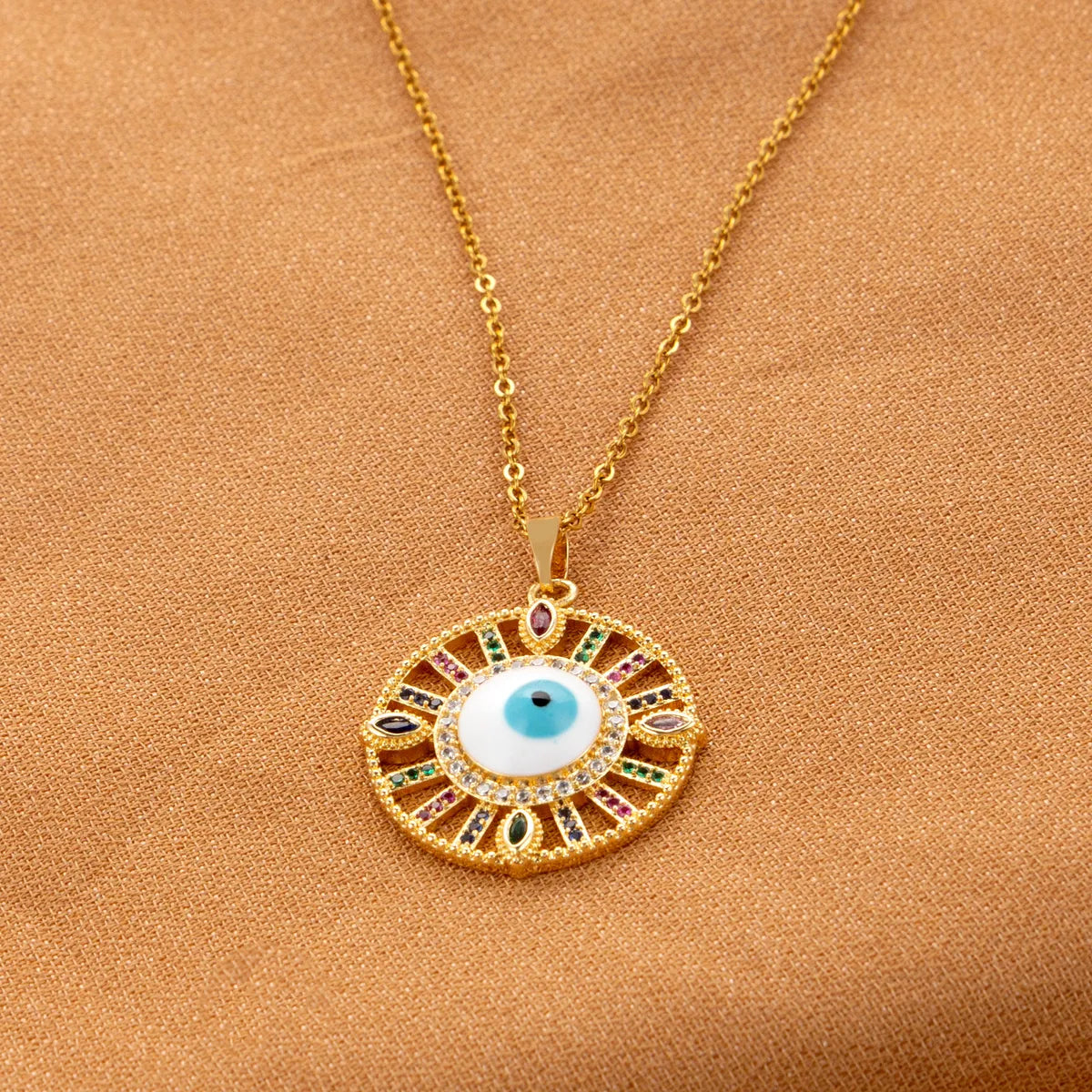 Wholesale Elegant Streetwear Geometric Eye Stainless Steel Plating Inlay 18k Gold Plated Zircon Pendant Necklace