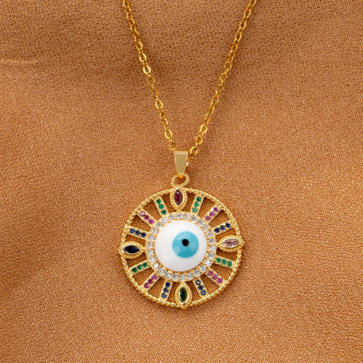 Wholesale Elegant Streetwear Geometric Eye Stainless Steel Plating Inlay 18k Gold Plated Zircon Pendant Necklace