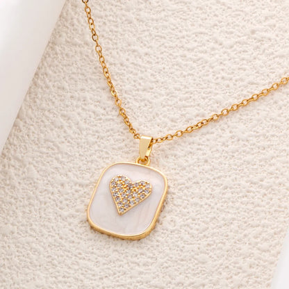 Wholesale Elegant Streetwear Geometric Heart Shape Stainless Steel Enamel Plating Inlay 18k Gold Plated Rhinestones Pendant Necklace