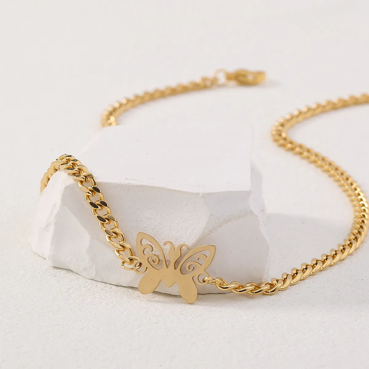 Wholesale Elegant Streetwear Solid Color Butterfly Stainless Steel Layered Necklaces