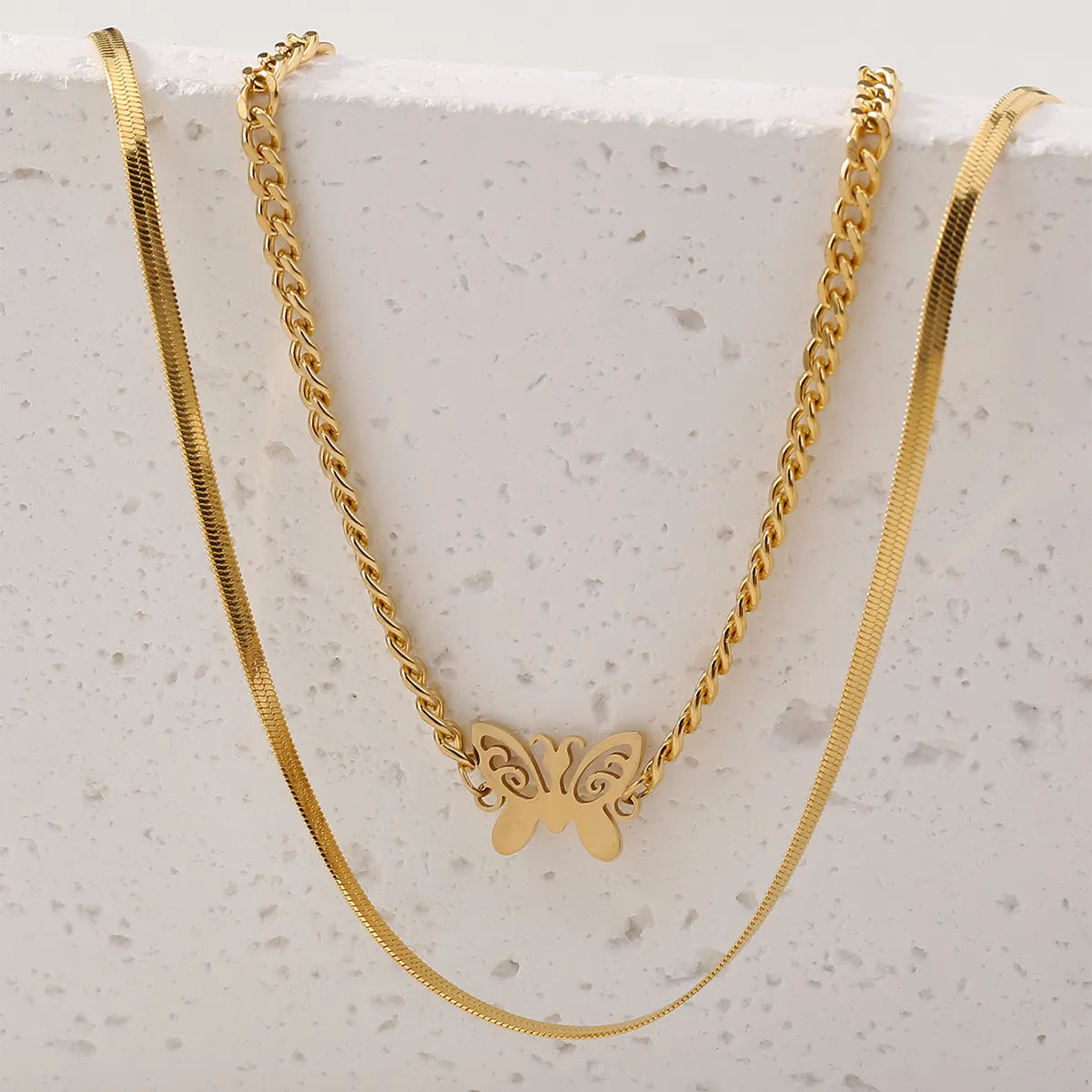 Wholesale Elegant Streetwear Solid Color Butterfly Stainless Steel Layered Necklaces