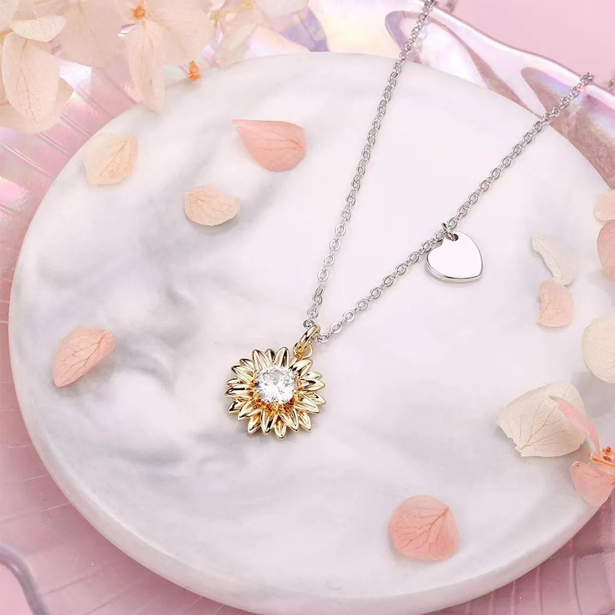 Wholesale Elegant Sunflower Letter Sterling Silver Zircon Pendant Necklace