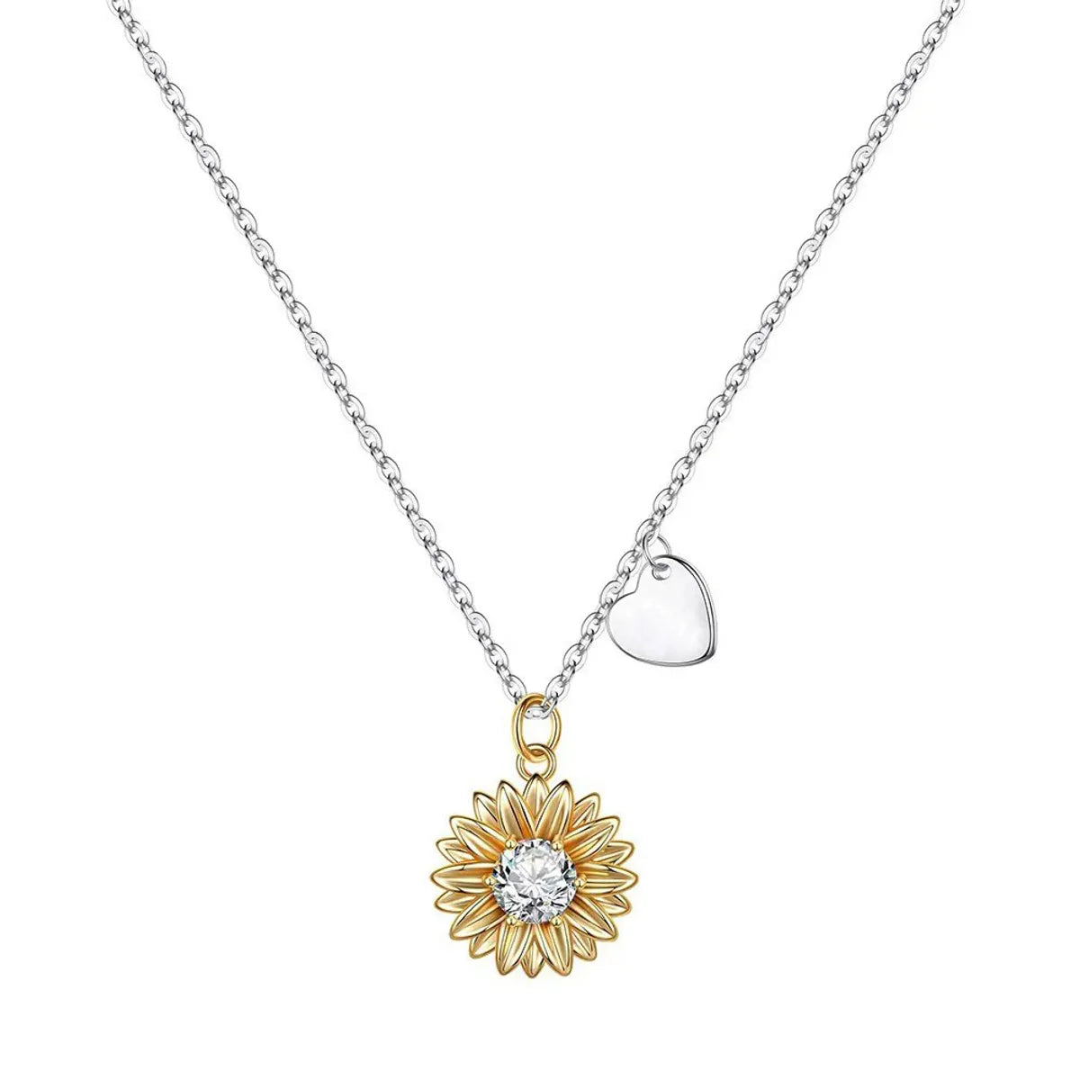 Wholesale Elegant Sunflower Letter Sterling Silver Zircon Pendant Necklace