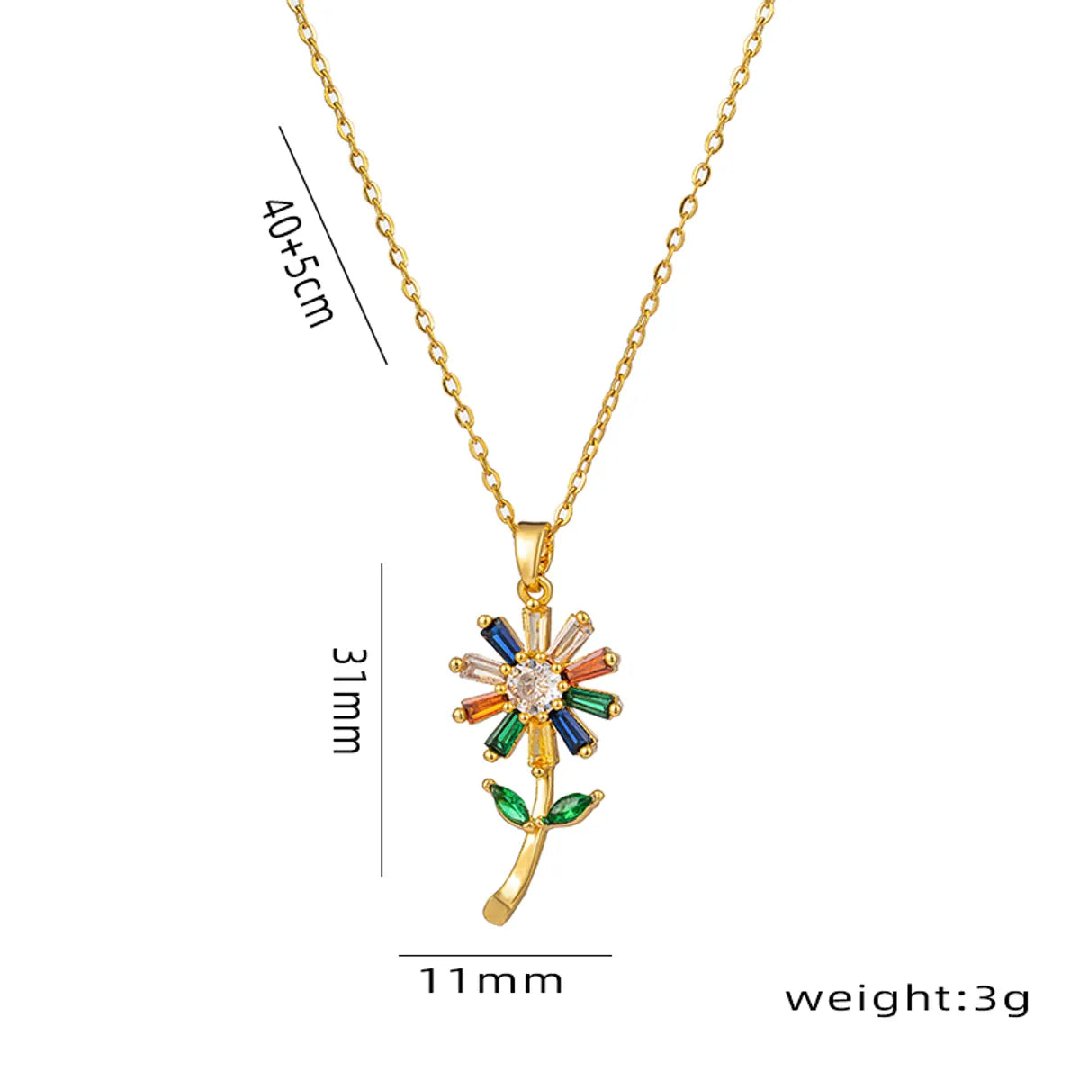 Wholesale Elegant Sunflower Stainless Steel Polishing Plating Inlay 18k Gold Plated Zircon Pendant Necklace