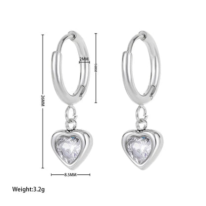 Wholesale Elegant Sweet Heart Shape Stainless Steel Plating Inlay White Gold Plated Gold Plated Zircon Earrings Necklace