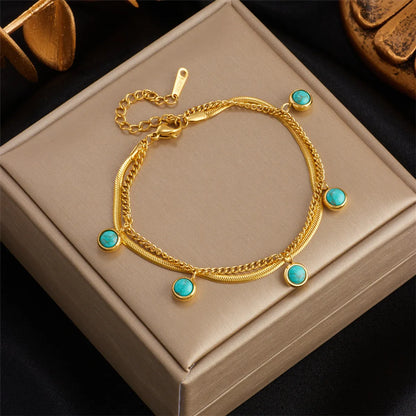 Ethnic Style Round Titanium Steel Layered Plating 18k Gold Plated Bracelets