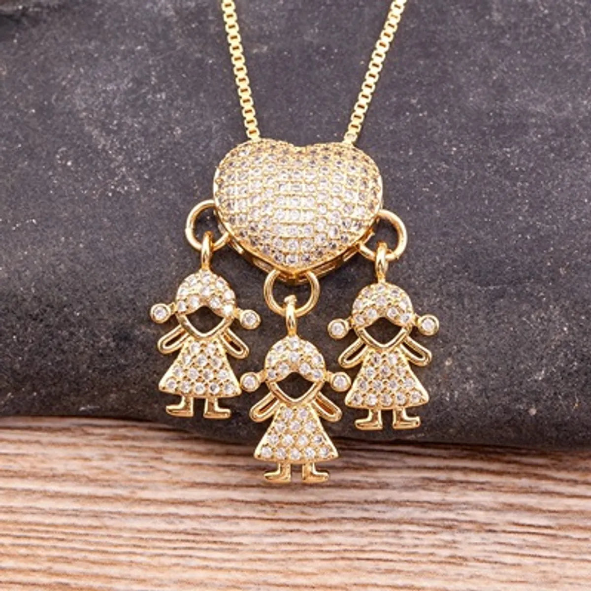 Wholesale Exaggerated Novelty Modern Style Human Copper Plating Inlay 18K Gold Plated Zircon Pendant Necklace