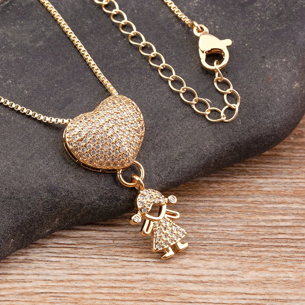 Wholesale Exaggerated Novelty Modern Style Human Copper Plating Inlay 18K Gold Plated Zircon Pendant Necklace