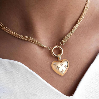 Wholesale Exaggerated Punk Simple Style Heart Shape Copper Inlay Zircon Pendant Necklace